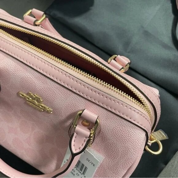 Coach Rowan Satchel Bag In Signature Canvas Powder Pink CV961 - Picture 2 of 7